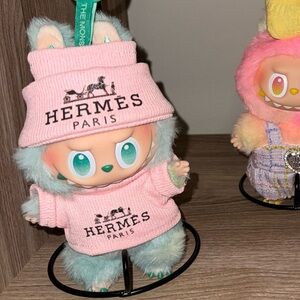 Pink Knit Labubu Clothing Set - Luxury Designer Sweater & Beanie Casual outfit